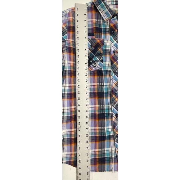 Raw Blue Button Up Shirt Men Size M Blue Purple Short Sleeves Cotton Blend Y2K - Picture 5 of 6